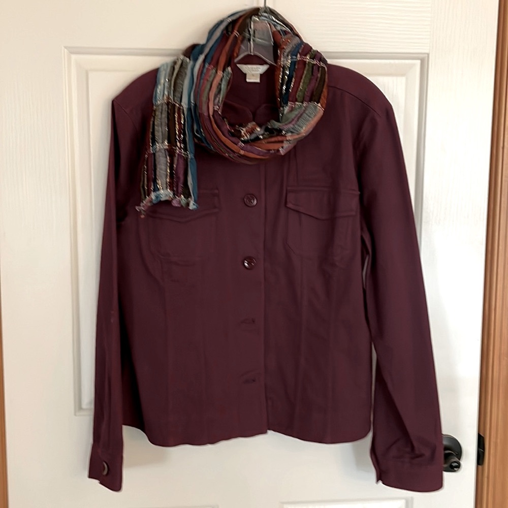 ❤️ 3/$15; CHRISTOPHER & BANKS   SHIRT JACKET LIGHTWEIGHT BURGUNDY.